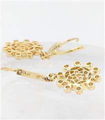 18K 8.3g Solid Yellow Gold Diamond Star Cluster Drop Dangle Wagon Wheel Earrings